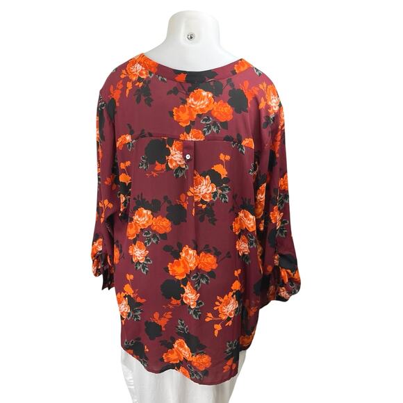 ModCloth Women's Red Maroon Floral V-neck Long Sleeve Button Blouse Top Size 4X - Picture 2 of 4